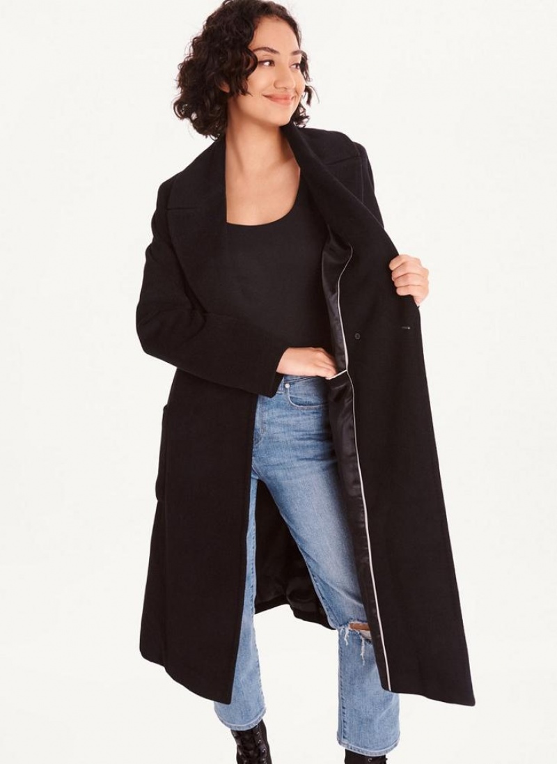 Black DKNY Wool Wrap Women's Coats | USA-D1822