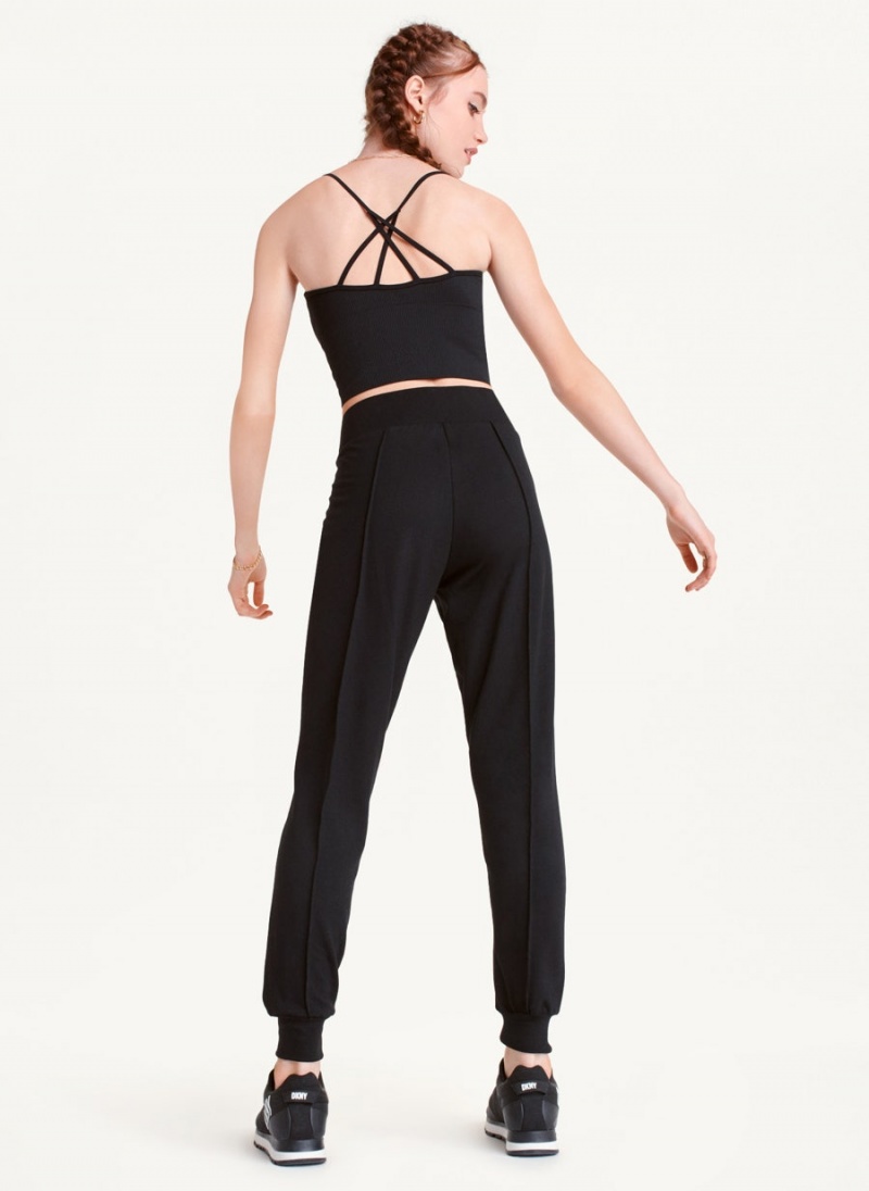 Black DKNY Yoga Terry Pintuck Women's Joggers | USA-D0876