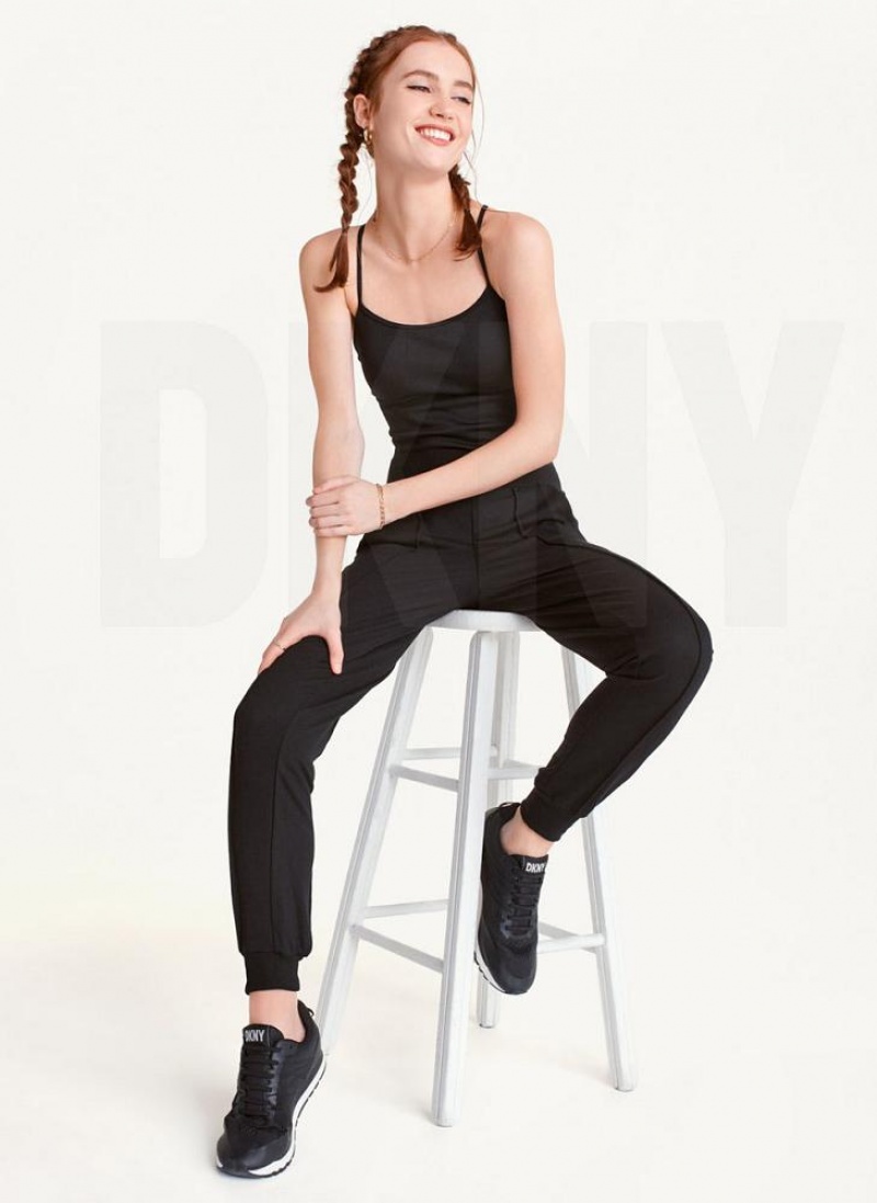 Black DKNY Yoga Terry Pintuck Women's Joggers | USA-D0876