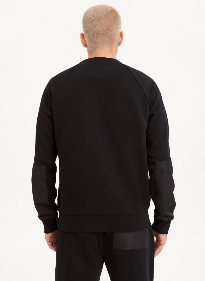 Black DKNY Zipper Detail Crewneck Men's Sweatshirts | USA-D1633