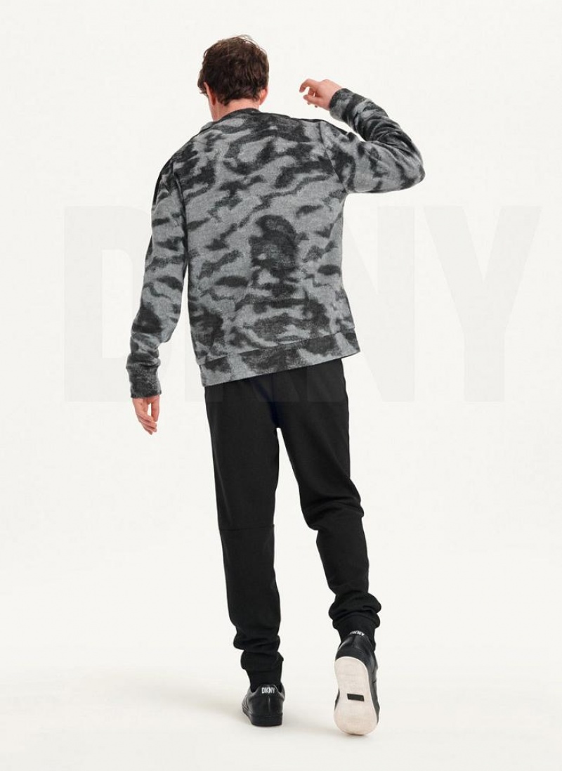 Black Multicolor DKNY Camo Crewneck Men's Sweatshirts | USA-D0666
