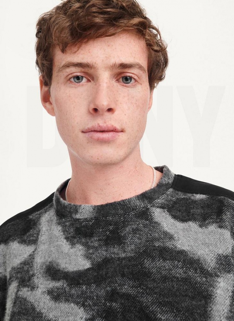 Black Multicolor DKNY Camo Crewneck Men's Sweatshirts | USA-D0666
