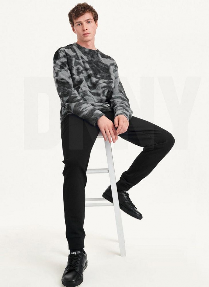 Black Multicolor DKNY Camo Crewneck Men's Sweatshirts | USA-D0666