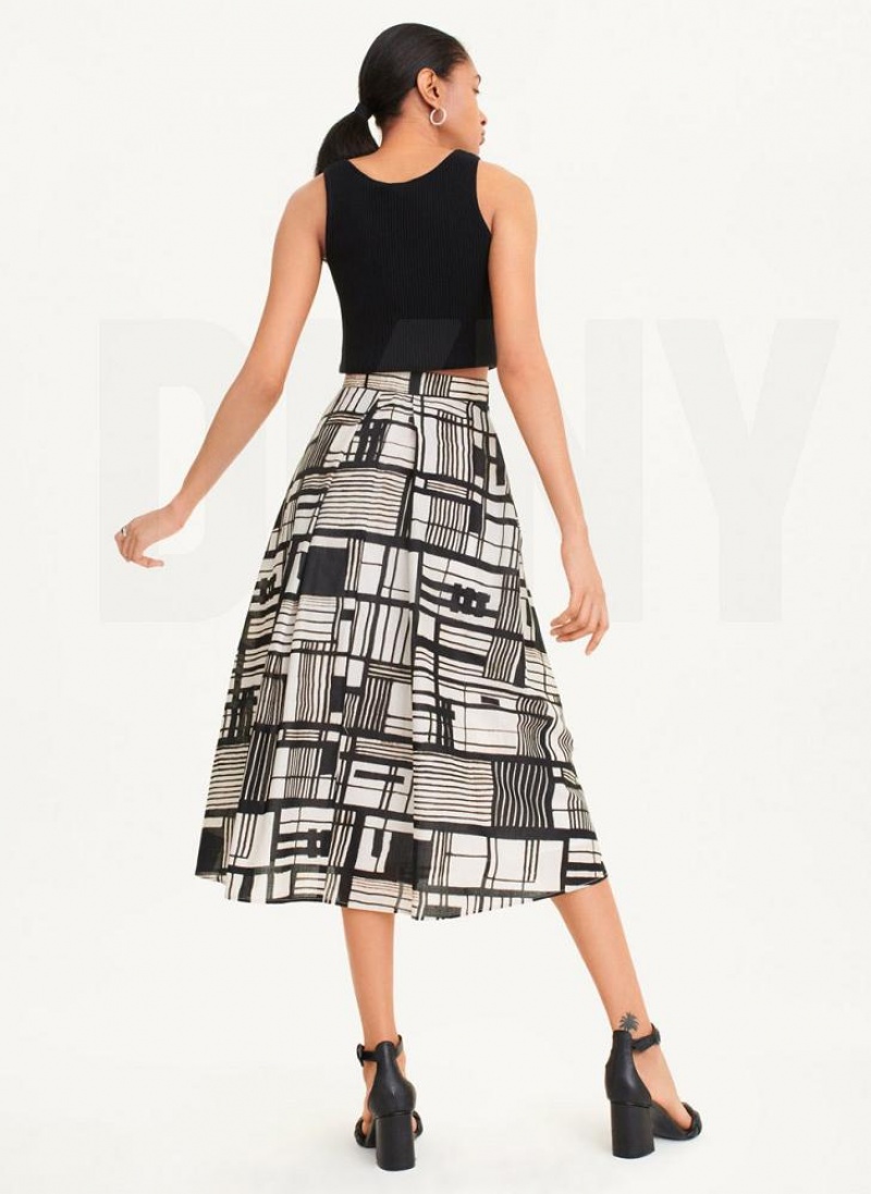 Black Multicolor DKNY Printed Cotton Voile Women's Dresses | USA-D1385