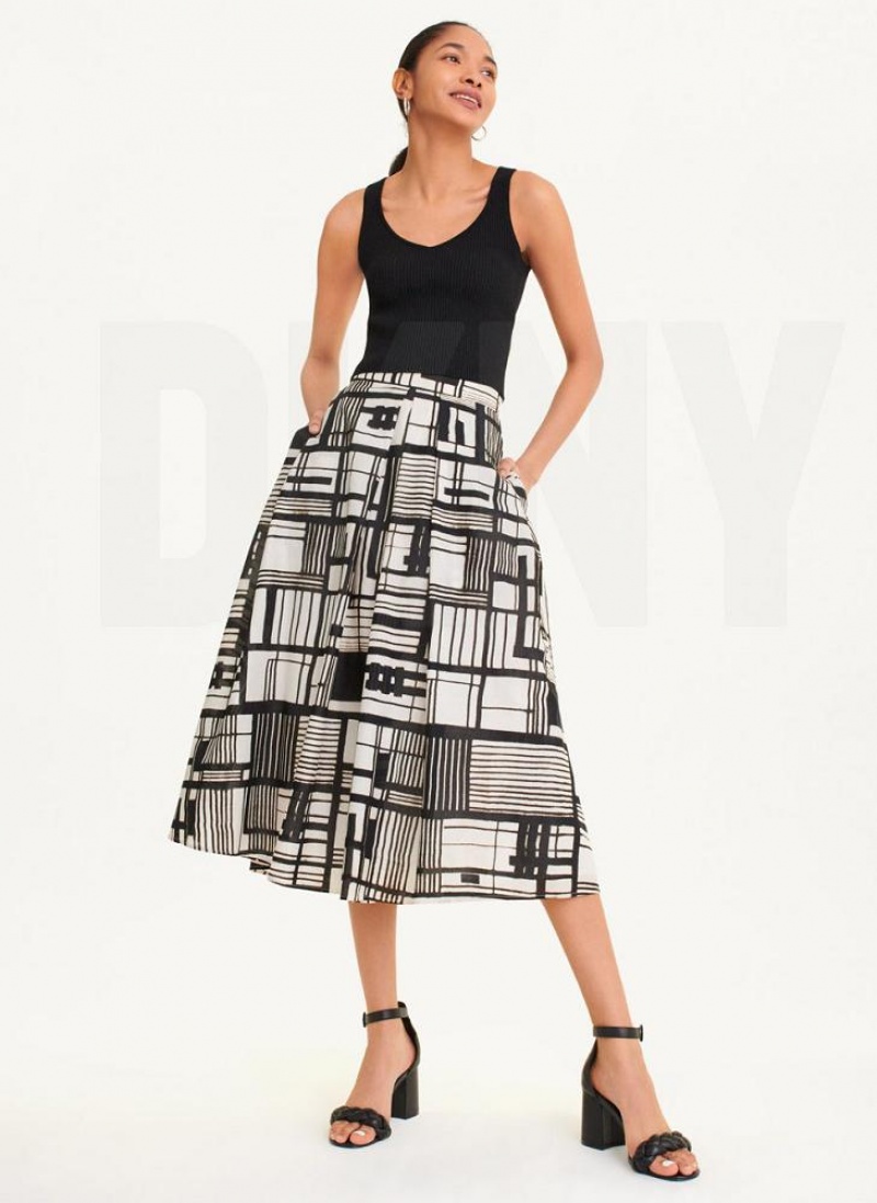 Black Multicolor DKNY Printed Cotton Voile Women's Dresses | USA-D1385