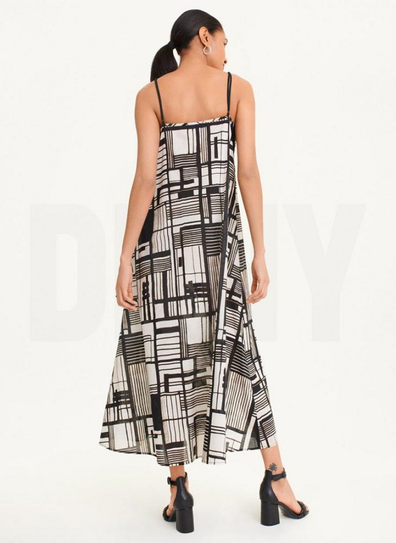Black Multicolor DKNY Tie Front Voile Women's Dresses | USA-D1690