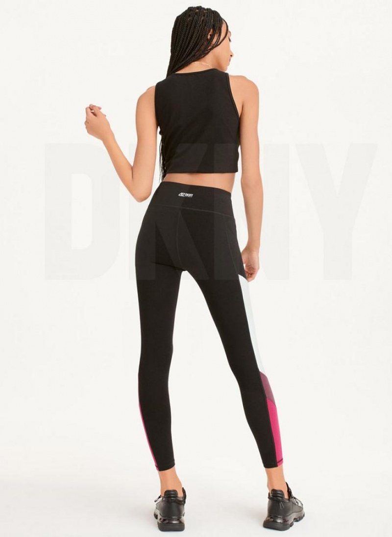 Black Pink DKNY Colorblock Women's Leggings | USA-D0232