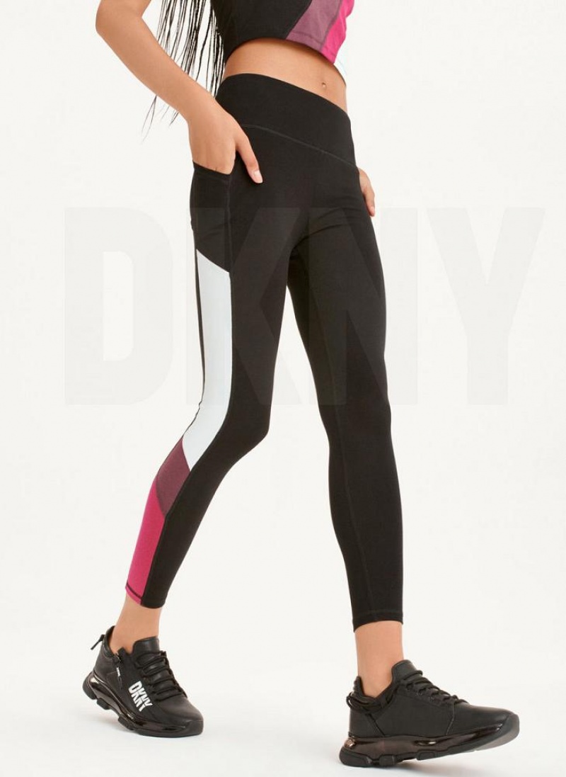 Black Pink DKNY Colorblock Women's Leggings | USA-D0232