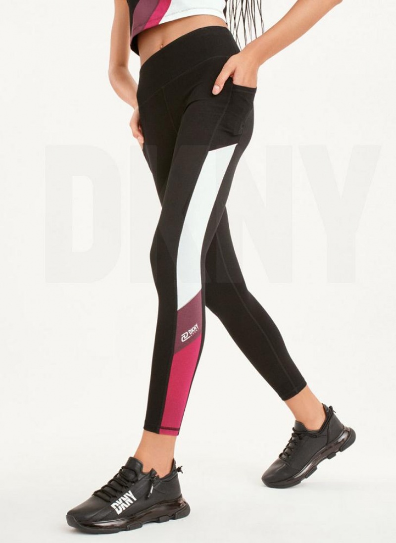 Black Pink DKNY Colorblock Women\'s Leggings | USA-D0232