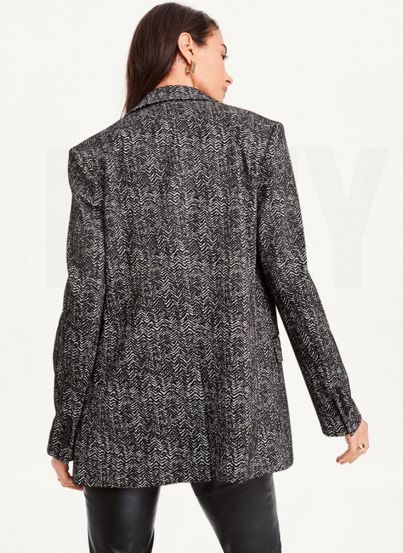 Black White DKNY Long Sleeve Trim Tailored Women's Jackets | USA-D1061