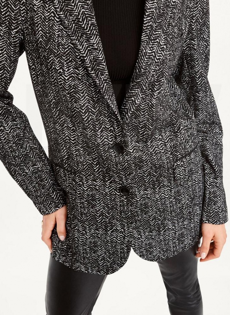 Black White DKNY Long Sleeve Trim Tailored Women's Jackets | USA-D1061