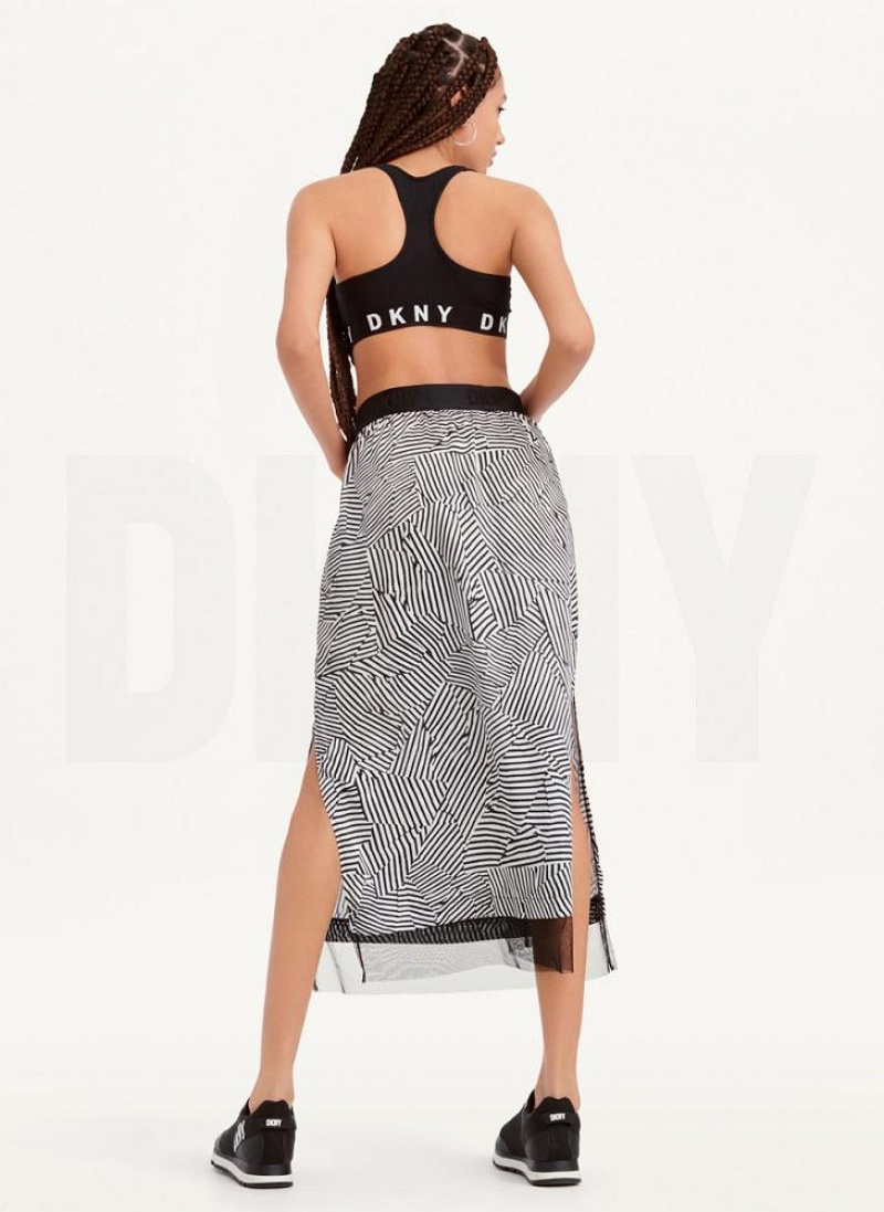 Black White DKNY Printed Pull On With Tulle Hem Women's Skirts | USA-D0176
