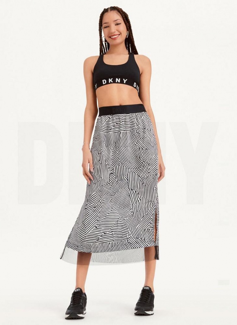 Black White DKNY Printed Pull On With Tulle Hem Women's Skirts | USA-D0176