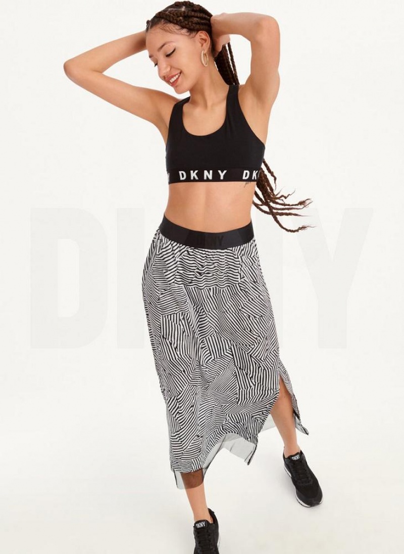 Black White DKNY Printed Pull On With Tulle Hem Women's Skirts | USA-D0176