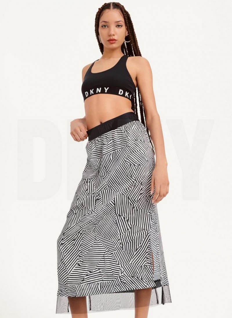 Black White DKNY Printed Pull On With Tulle Hem Women\'s Skirts | USA-D0176