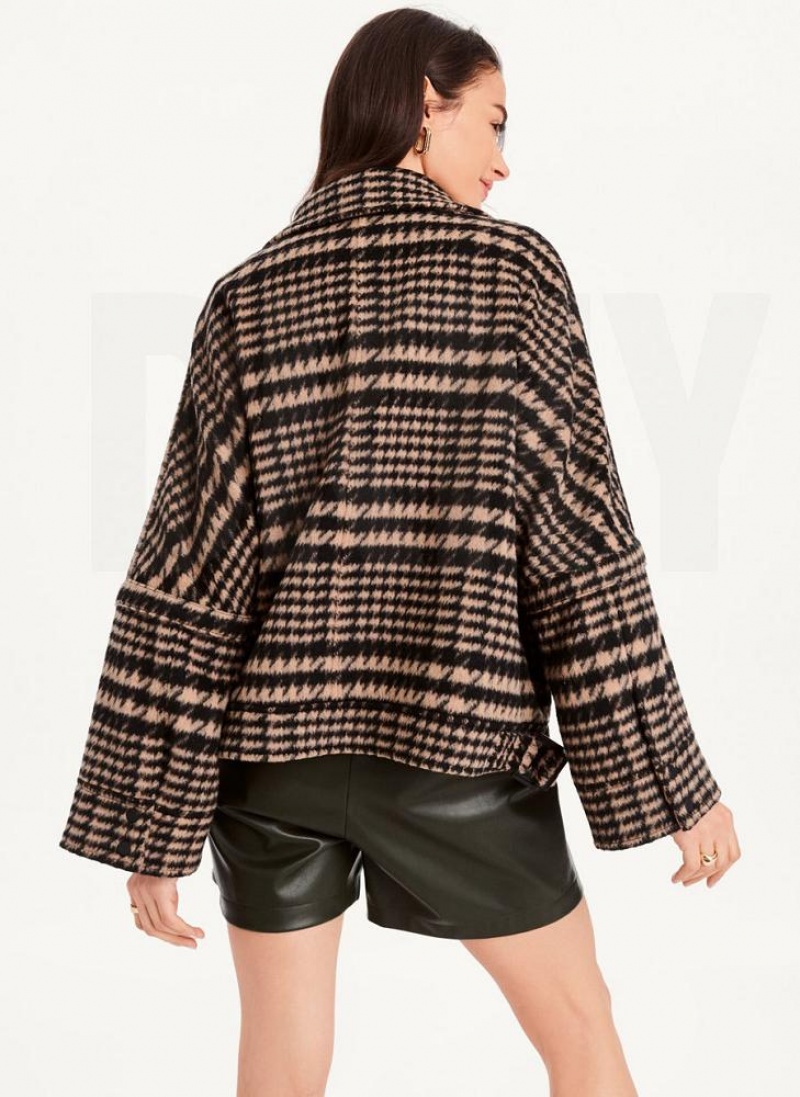 Black / Brown DKNY Oversized Relaxed Women's Jackets | USA-D1398