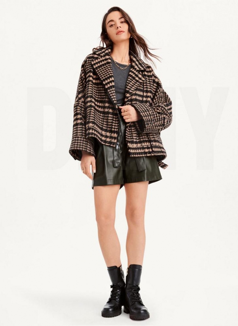 Black / Brown DKNY Oversized Relaxed Women's Jackets | USA-D1398