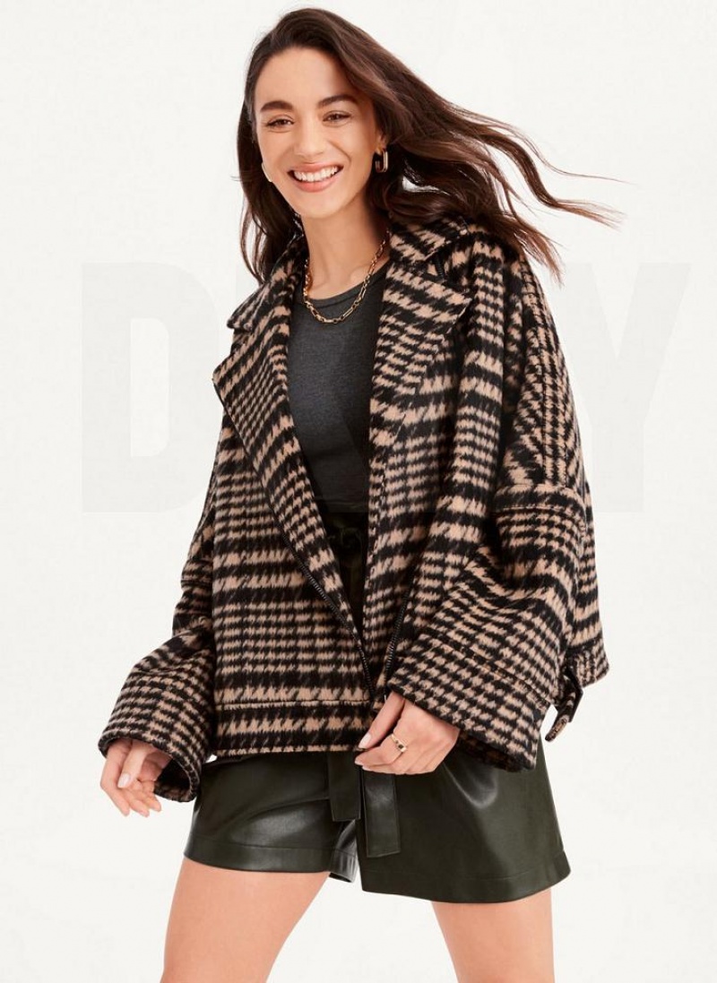 Black / Brown DKNY Oversized Relaxed Women's Jackets | USA-D1398