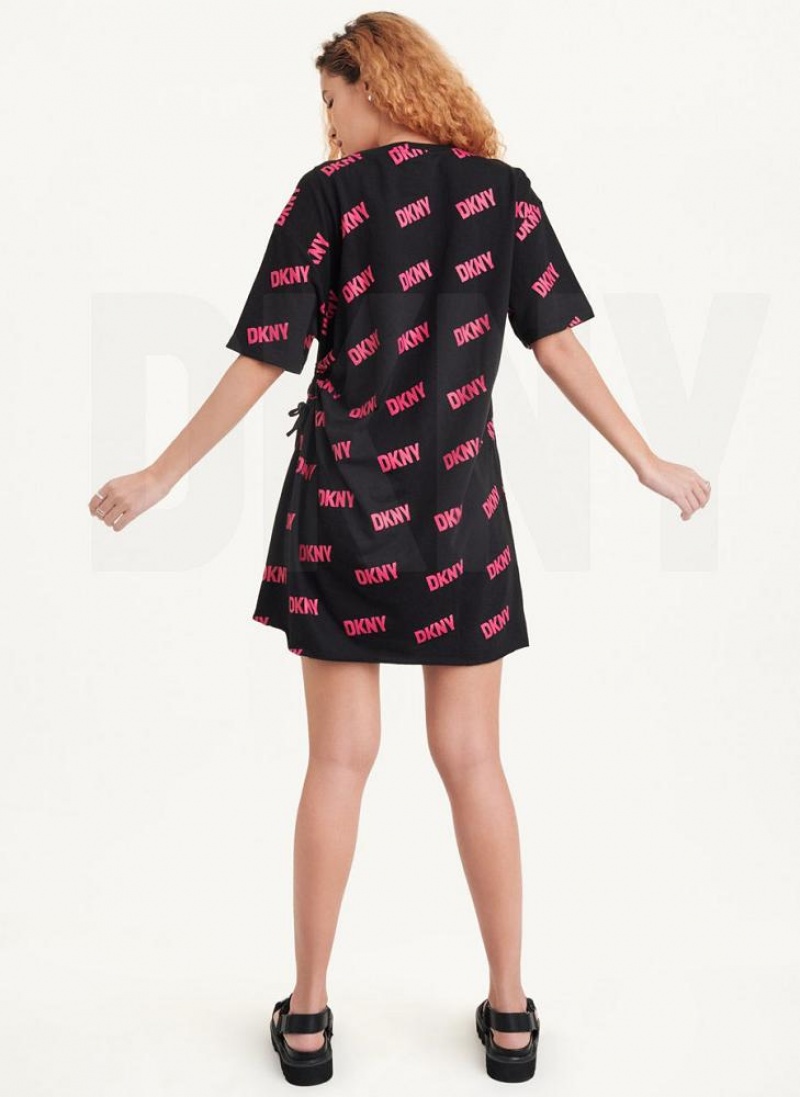 Black / Fuchsia DKNY Cutout T-Shirt Women's Dresses | USA-D0456