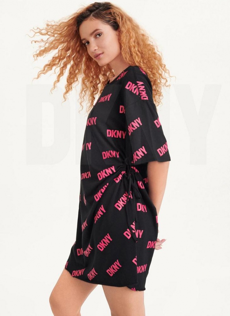 Black / Fuchsia DKNY Cutout T-Shirt Women's Dresses | USA-D0456
