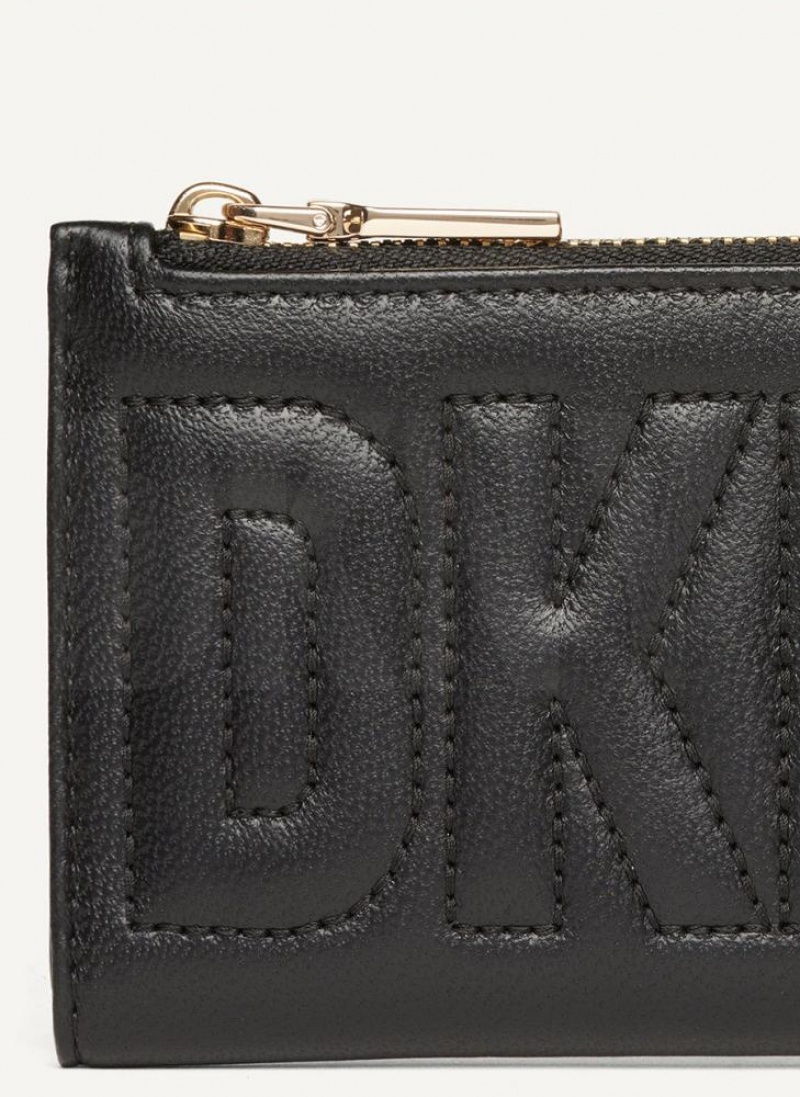 Black / Gold DKNY Elsa Bifold Card Holder Bags Wallets | USA-D1725