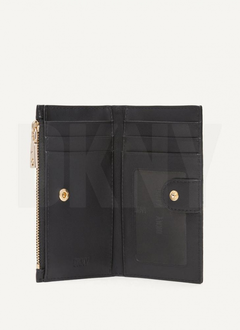 Black / Gold DKNY Elsa Bifold Card Holder Bags Wallets | USA-D1725