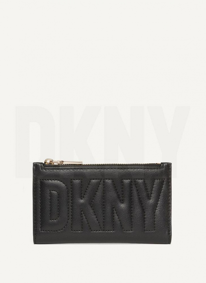 Black / Gold DKNY Elsa Bifold Card Holder Bags Wallets | USA-D1725