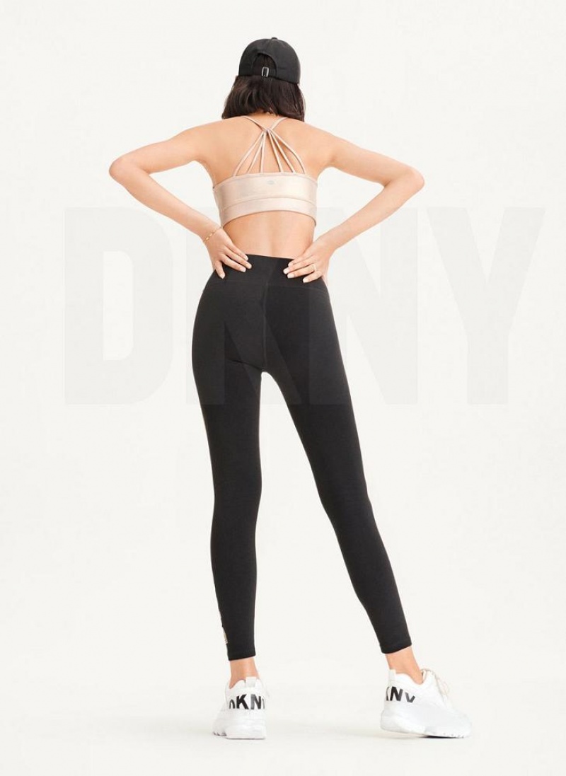 Black / Gold DKNY High Waist Full Length High Density Logo Women's Leggings | USA-D1669