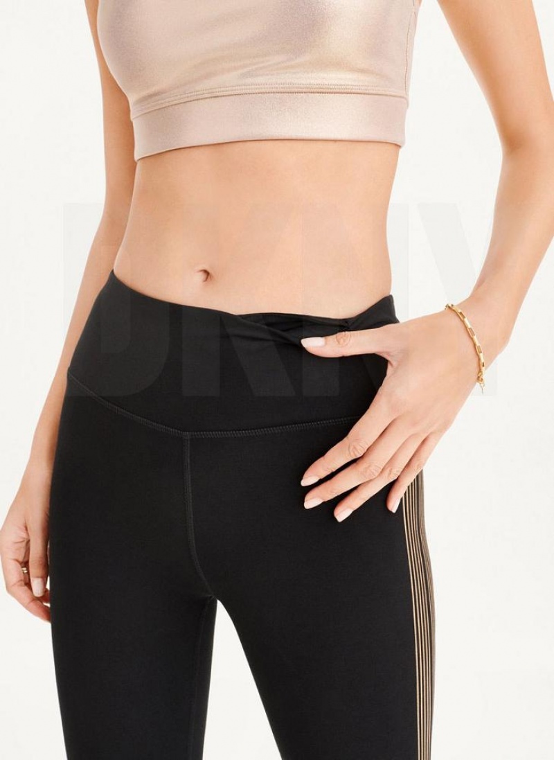 Black / Gold DKNY High Waist Full Length High Density Logo Women's Leggings | USA-D1669