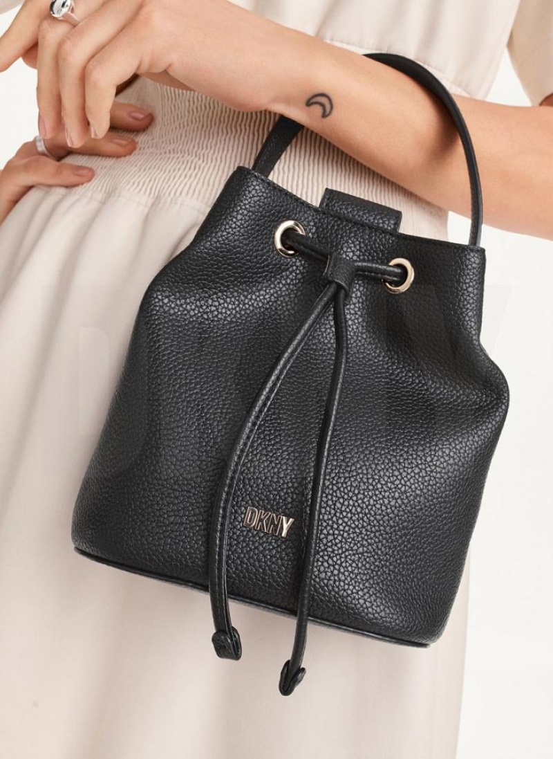 Black / Gold DKNY Inessa Bucket Bags Crossbody Bags | USA-D0296
