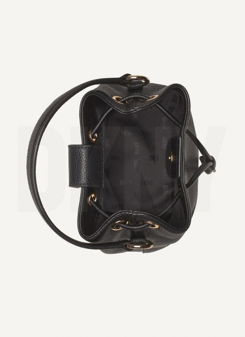Black / Gold DKNY Inessa Bucket Bags Crossbody Bags | USA-D0296