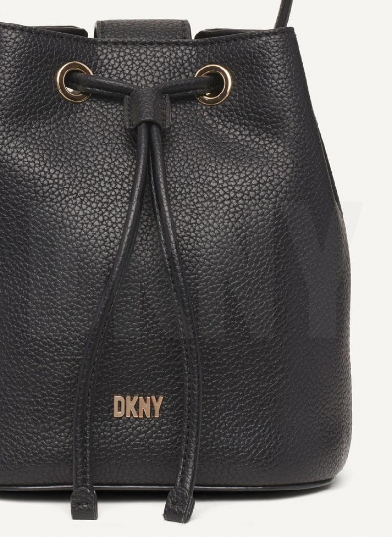 Black / Gold DKNY Inessa Bucket Bags Crossbody Bags | USA-D0296