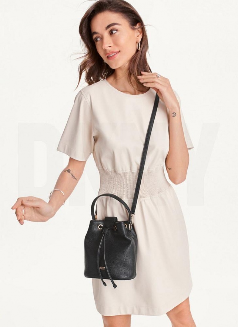 Black / Gold DKNY Inessa Bucket Bags Crossbody Bags | USA-D0296