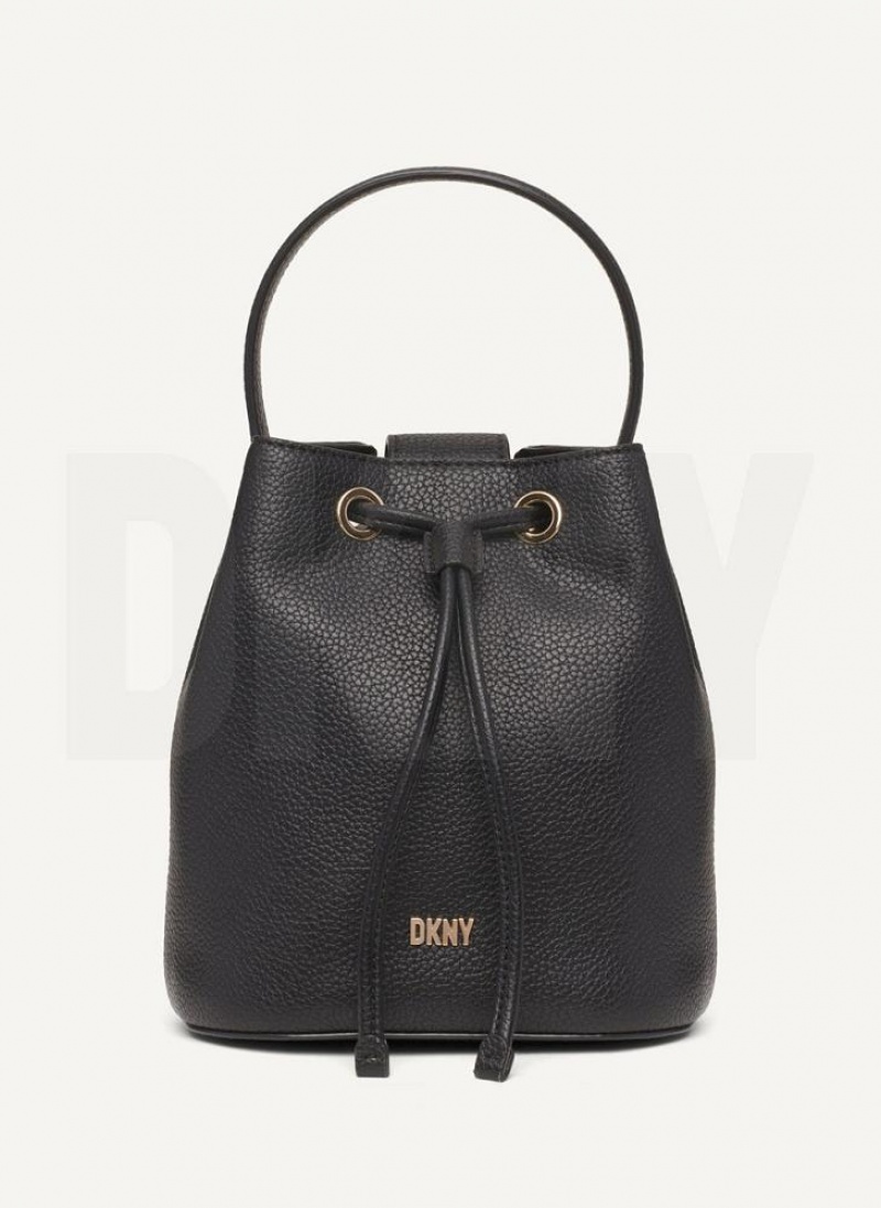 Black / Gold DKNY Inessa Bucket Bags Crossbody Bags | USA-D0296