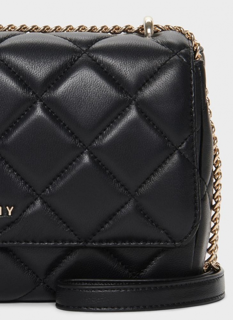 Black / Gold DKNY Lara Large Quilted Bags Shoulder Bags | USA-D1372