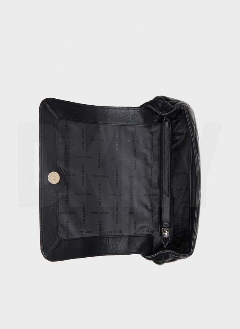 Black / Gold DKNY Lara Large Quilted Bags Shoulder Bags | USA-D1372