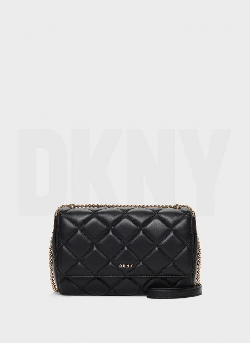 Black / Gold DKNY Lara Large Quilted Bags Shoulder Bags | USA-D1372