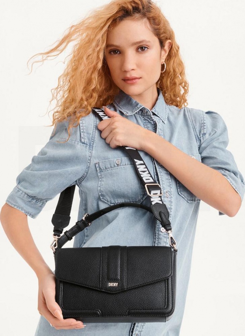 Black / Gold DKNY Maxxe Flap Bags Shoulder Bags | USA-D1080