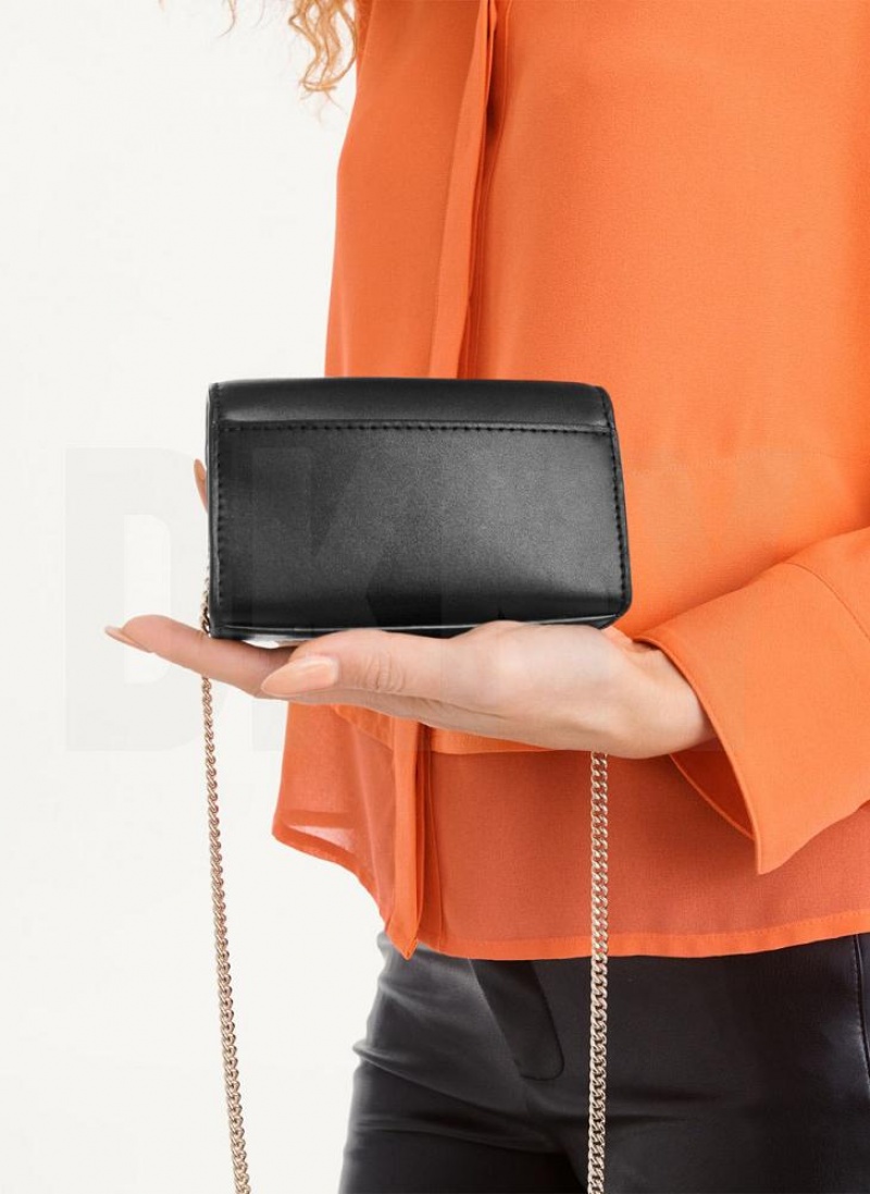 Black / Gold DKNY Millie Micro Flap Bags Crossbody Bags | USA-D0420