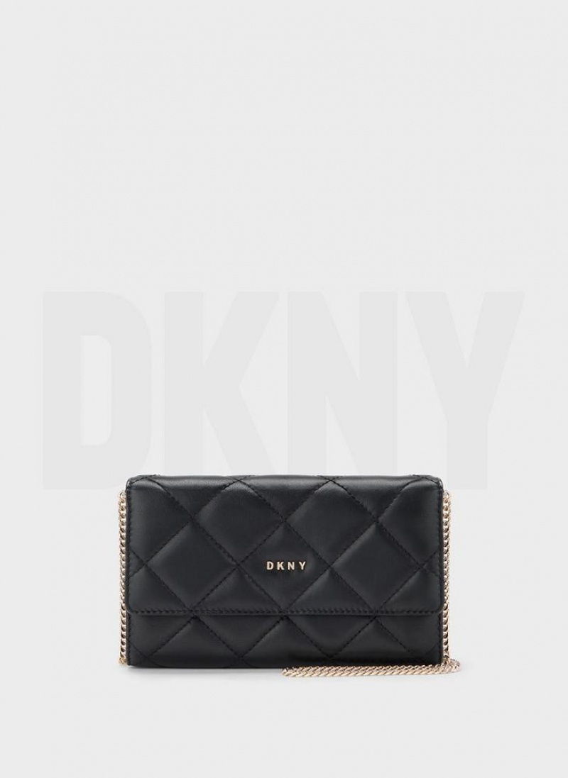 Black / Gold DKNY Quilted On A Chain Bags Wallets | USA-D1610