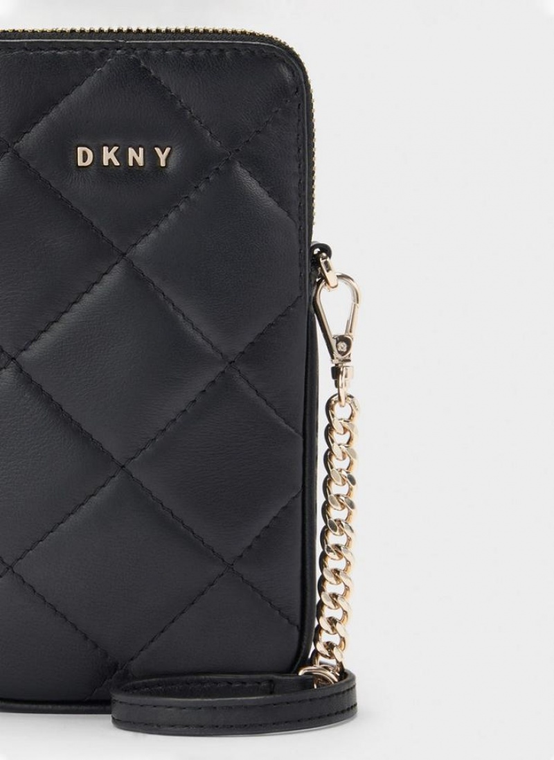 Black / Gold DKNY Quilted Phone Bags Crossbody Bags | USA-D1554