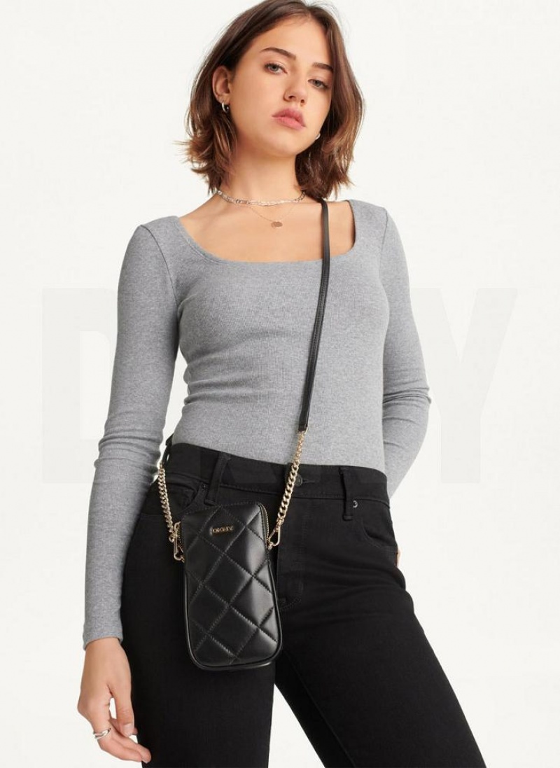 Black / Gold DKNY Quilted Phone Bags Crossbody Bags | USA-D1554