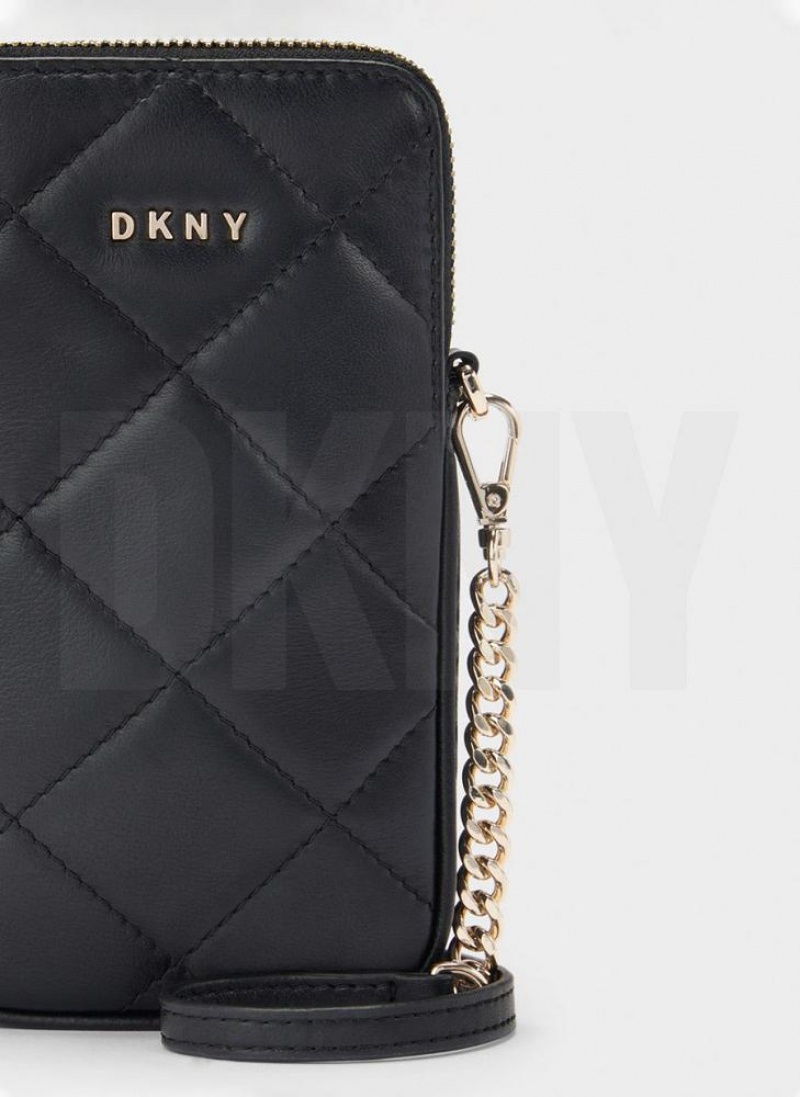Black / Gold DKNY Quilted Phone Crossbody Bags Wallets | USA-D1912