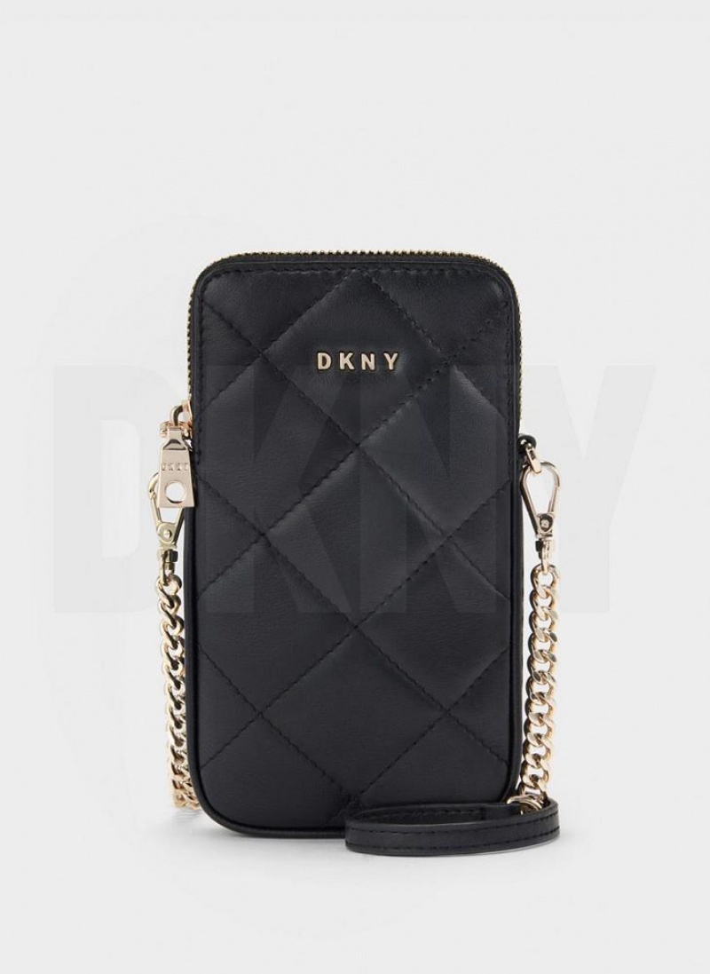 Black / Gold DKNY Quilted Phone Crossbody Bags Wallets | USA-D1912