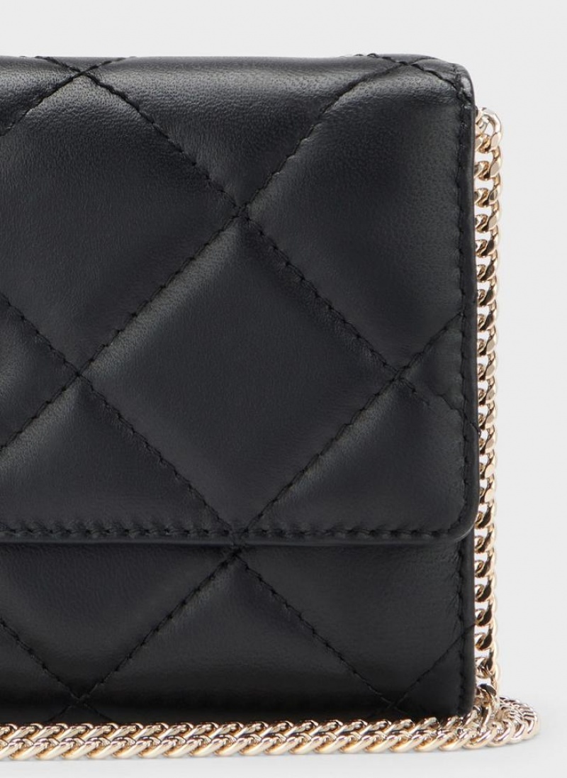 Black / Gold DKNY Quilted Wallet On A Chain Bags Crossbody Bags | USA-D1856