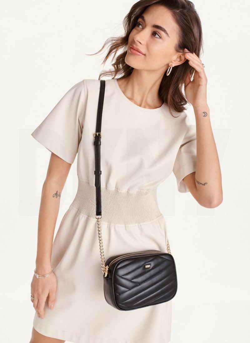 Black / Gold DKNY Sara Camera Bags Crossbody Bags | USA-D1386
