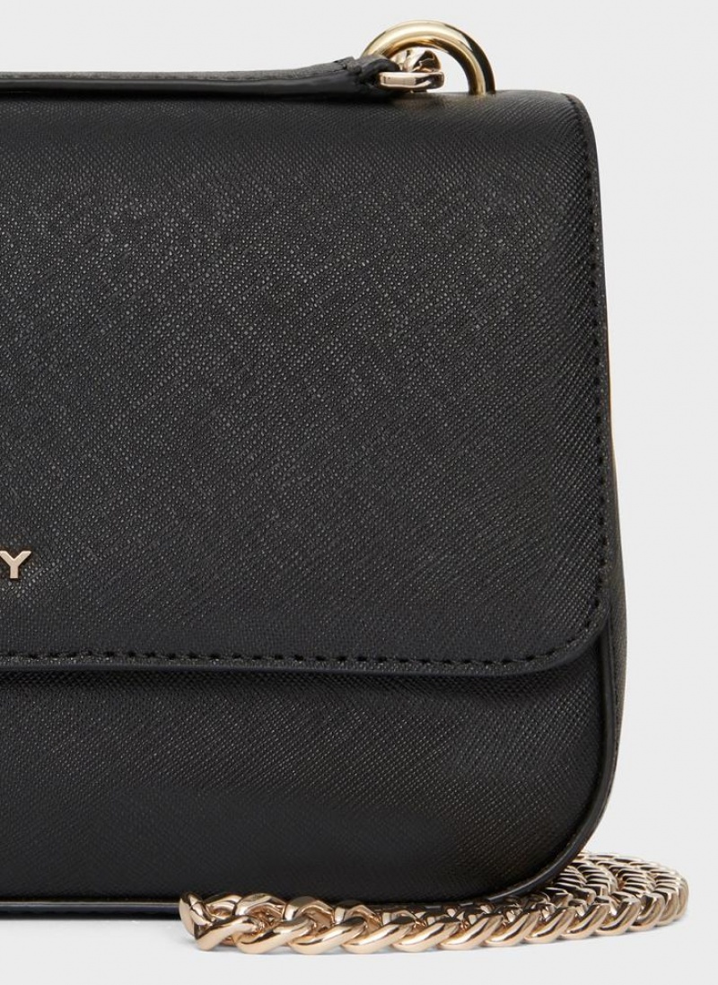 Black / Gold DKNY Sina Flap Bags Shoulder Bags | USA-D0668