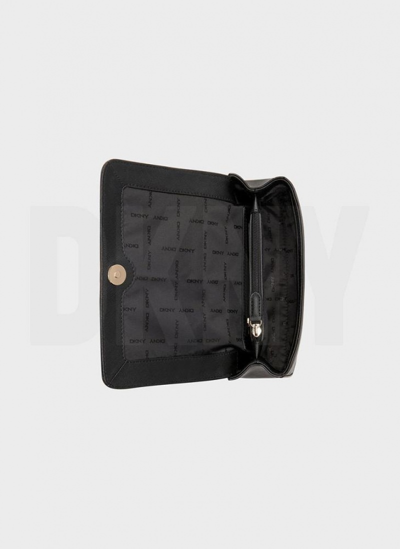 Black / Gold DKNY Sina Flap Bags Shoulder Bags | USA-D0668
