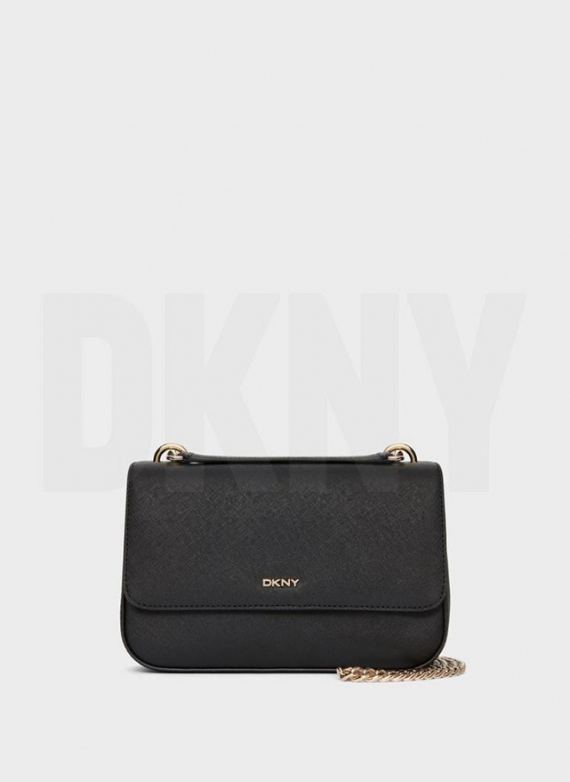 Black / Gold DKNY Sina Flap Bags Shoulder Bags | USA-D0668