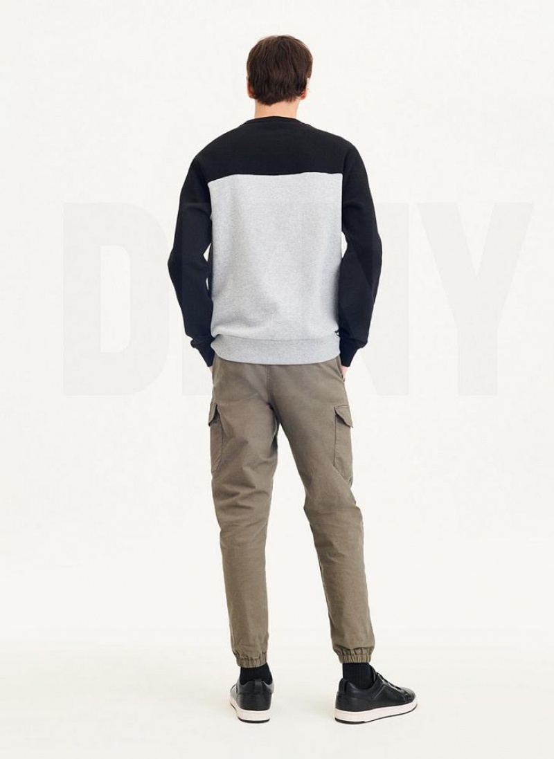 Black / Grey DKNY Logo Fleece Crew Men's Sweatshirts | USA-D0791